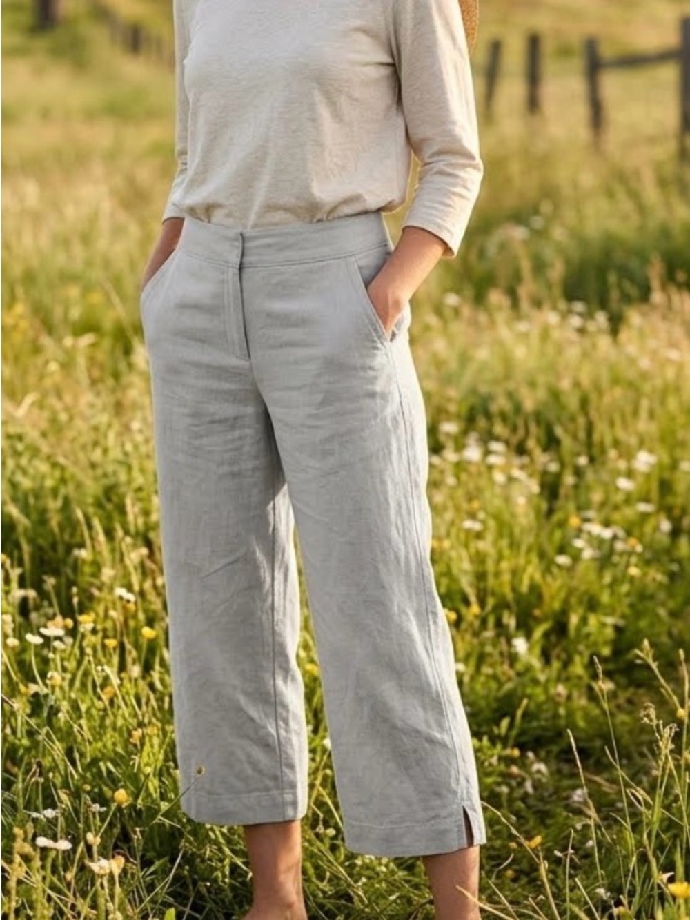 Women's Amber Sun Light Gray Cropped Linen Blend Pants